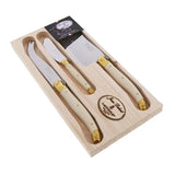 Jean Dubost 3 Piece Cheese Set in Ivory and Brass w/ Cleaver