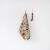 Orange Flower Linen Tea Towel