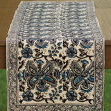 Kalamkari Table Runner in Blue + Silver