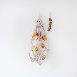 Orange Flower Linen Tea Towel