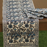 Kalamkari Table Runner in Blue + Silver