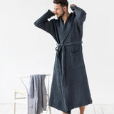 Waffle Linen Bathrobe in Charcoal