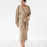 Waffle Linen Bathrobe in Beige