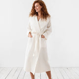 Waffle Linen Bathrobe in White