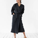 Waffle Linen Bathrobe in Charcoal