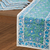 Floral Border Table Runner in Sage + Blue