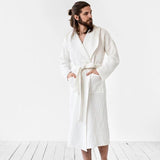 Waffle Linen Bathrobe in White