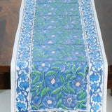 Floral Border Table Runner in Sage + Blue