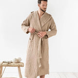 Waffle Linen Bathrobe in Beige