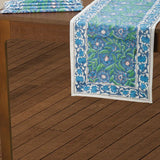 Floral Border Table Runner in Sage + Blue