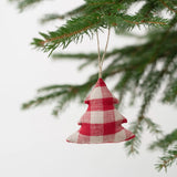 Dove Linen Ornament in Red Gingham