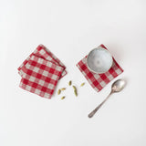 Red Gingham Christmas Linen Coasters Set