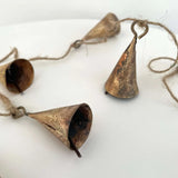 Rustic Tin Cone Shaped Brass Bell Jute Holiday Garland