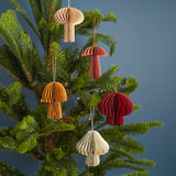 Recycled Paper Mushroom Ornament Set of 5