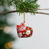 Painted Floral Cat Paper Mache Ornament