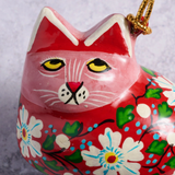 Painted Floral Cat Paper Mache Ornament