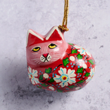 Painted Floral Cat Paper Mache Ornament