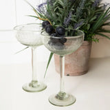 Handblown Etched Long Stemmed Cocktail Glass