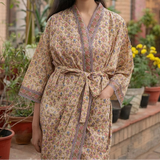 Eden Beige Lightweight Cotton Kimono Robe