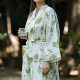 Fern White Cotton Kimono Robe