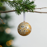 Painted Gold Florals Paper Mache Ball Ornament