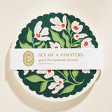 Green and Lavender Floral Scalloped Coasters - Set of 4