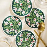 Green and Lavender Floral Scalloped Coasters - Set of 4
