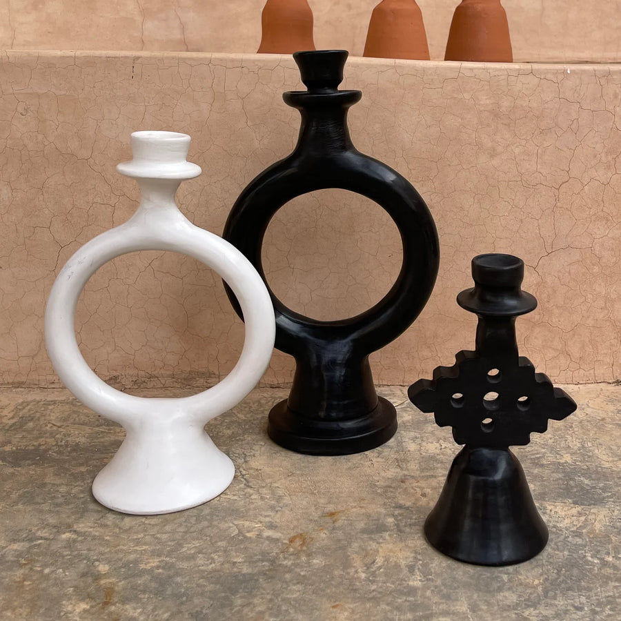 Moroccan Glazed Terracotta Candlestick Holders (Colors Available)