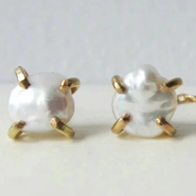 Gold And White Pearl Studs