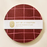 Pink and Burgundy Windowpane Coasters - Set of 4