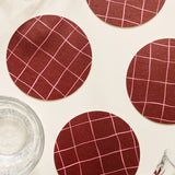 Pink and Burgundy Windowpane Coasters - Set of 4