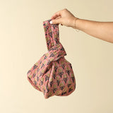 Block Print Knot Vanity Bag in Pink