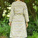 Nasli Blue Yellow Cotton Kimono Robe