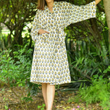 Nasli Blue Yellow Cotton Kimono Robe