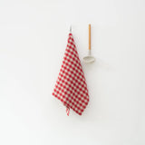 Christmas Linen Kitchen Towel in Red Gingham