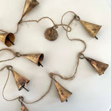 Rustic Tin Cone Shaped Brass Bell Jute Holiday Garland