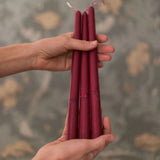 Floral Inlaid Tapered Candles in Burgundy