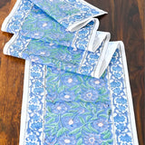 Floral Border Table Runner in Sage + Blue