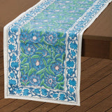 Floral Border Table Runner in Sage + Blue