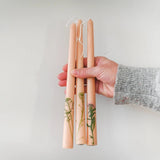 Floral Inlaid Tapered Candles in Ivory Blush