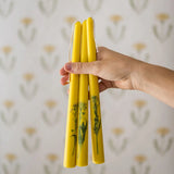 Floral Inlaid Tapered Candles in Marigold
