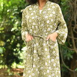 Sundari Olive Cotton Kimono Robe