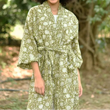Sundari Olive Cotton Kimono Robe