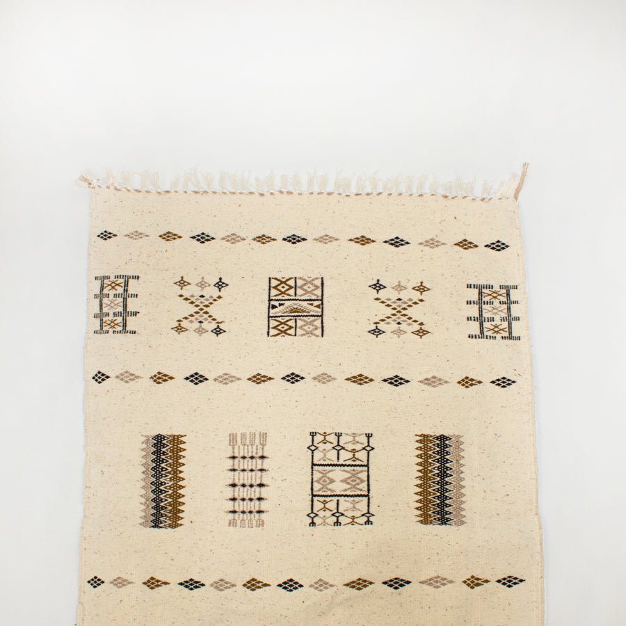 Bone + Olive Algerian Berber Wool Kilim Rug
