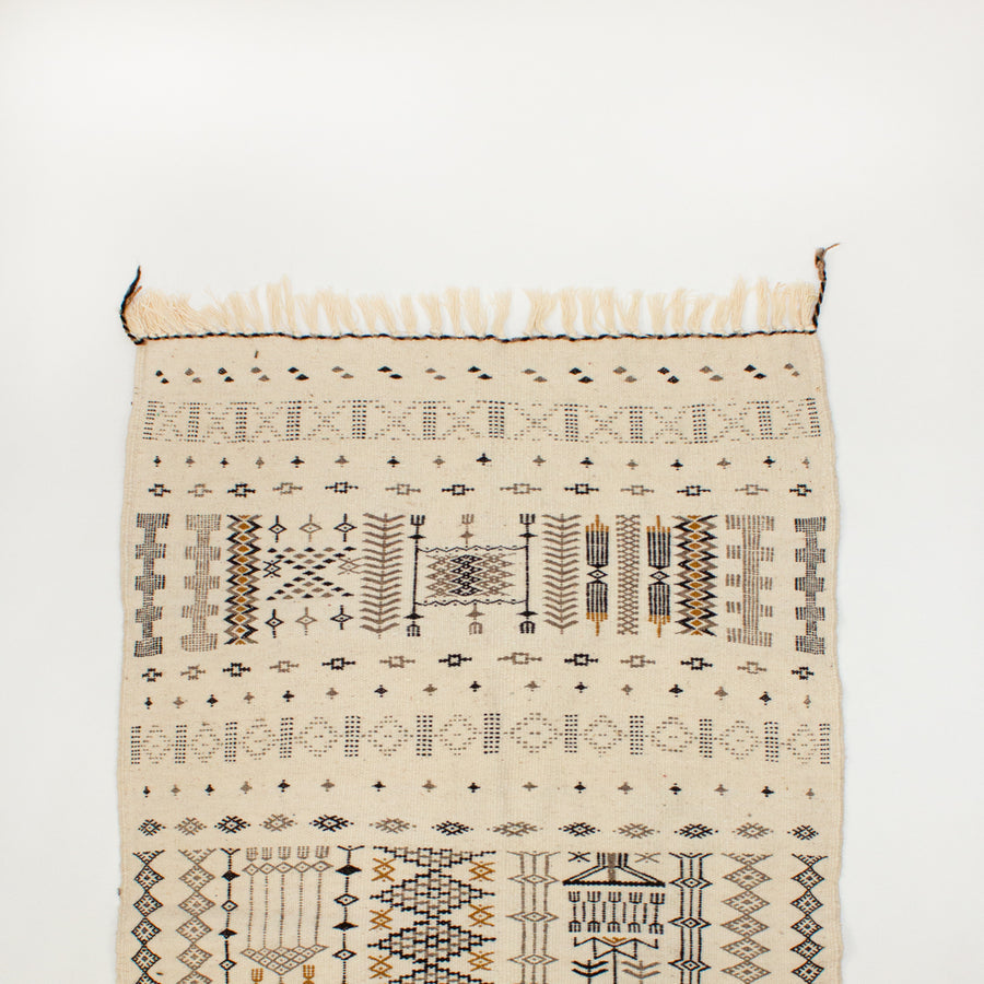 Bone + Charcoal Algerian Berber Wool Kilim Rug